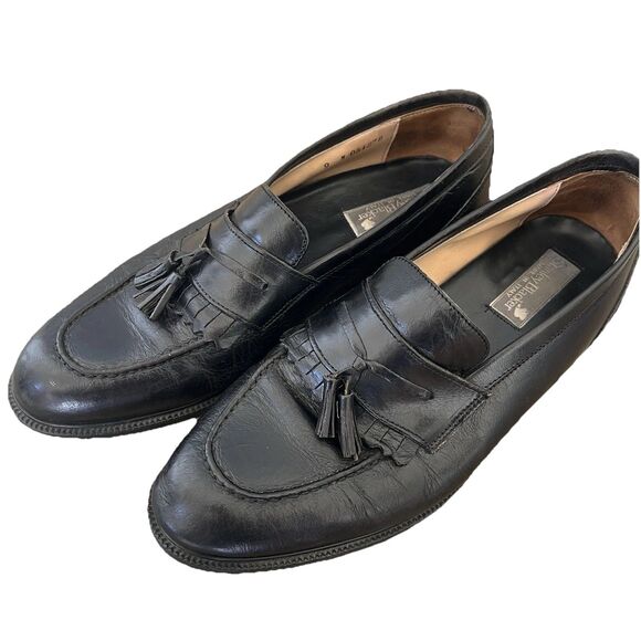 Stanley Blacker Men Loafer 9 Black Leather Tassel Slip On Dress Shoes Made Italy - Picture 1 of 5